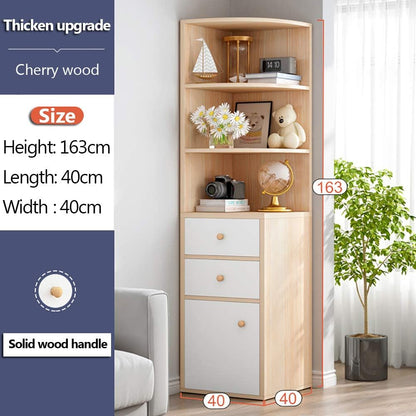 Corner Storage Cabinet, Free Standing Pantry Cabinet with 2 Drawer Cabinet and 3 Shelves, Home Office Furniture Bookcase, Side Cabinet, Cupboard, Wood Cube Organizer (G153-Cherry L)