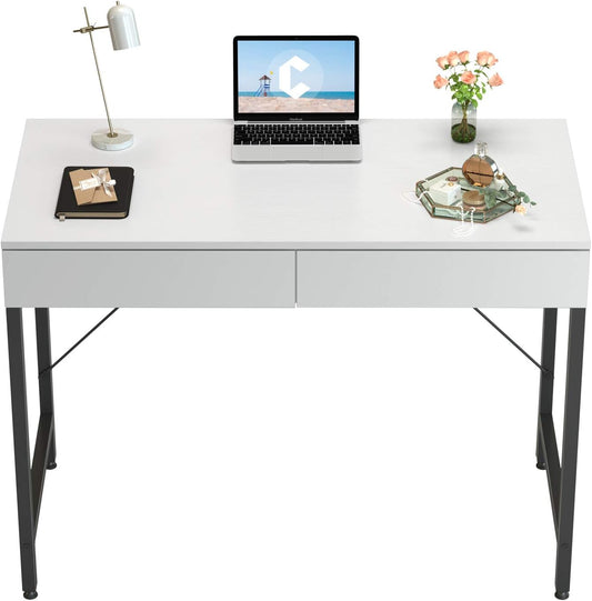 CubiCubi Computer Small Desk, 40 inches with 2 Storage Drawers for Home Office Writing Desk, Makeup Vanity Console Table, White