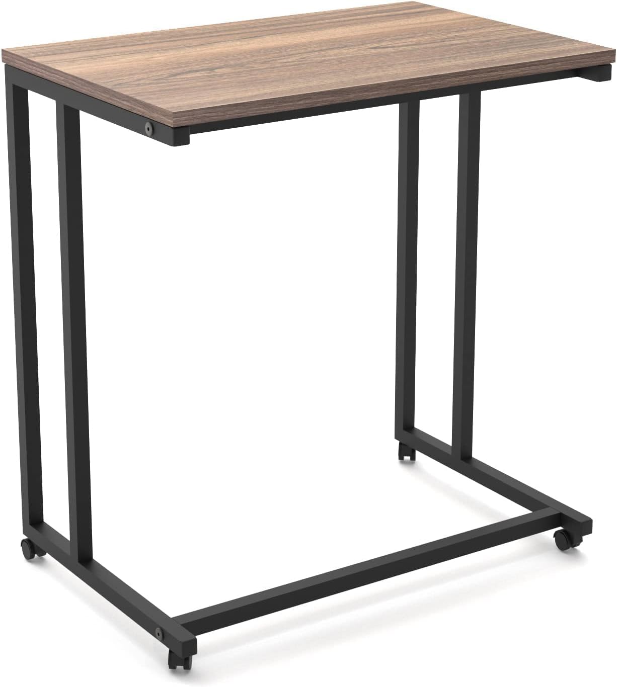 Season STORY Venice C Shaped Side Table with Wheels, End Table for Sofa - 23.6 X 15.7 X 25.5 Inch, Couch Tray Tables That Slide Under, Sofa Table Living Room Furniture, Rolling Desk Snack Table