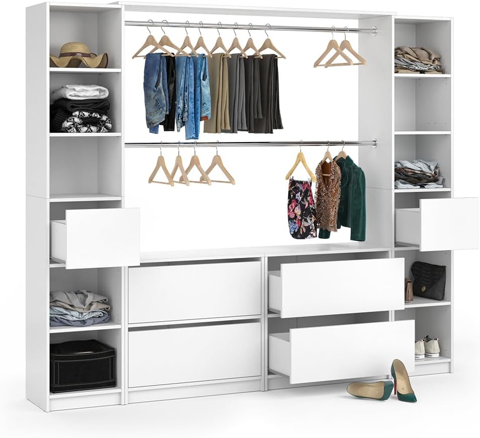 Vicco Guest Wardrobe White Hallway Cupboard - Open Walk In Clothes Stand Wardrobe Hallway Recess Coat Stand (Set XXXL)