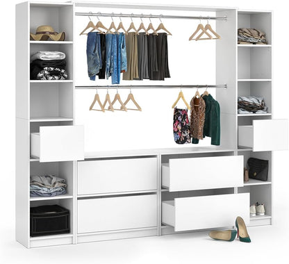 Vicco Guest Wardrobe White Hallway Cupboard - Open Walk In Clothes Stand Wardrobe Hallway Recess Coat Stand (Set XXXL)