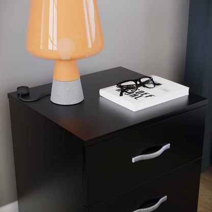 Vida Designs Large Black Bedside Cabinet Chest of Drawers, 3 Drawer With Metal Handles and Runners, Unique Anti-Bowing Drawer Support, Riano Bedroom Furniture