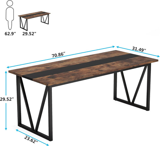 Tribesigns 6FT Conference Table, 70.8W x 31.5D inch Meeting Seminar Table for Office Conference Room, Modern Rectangular Training Table Boardroom Desk with Metal Frame (Rusitc Brown)