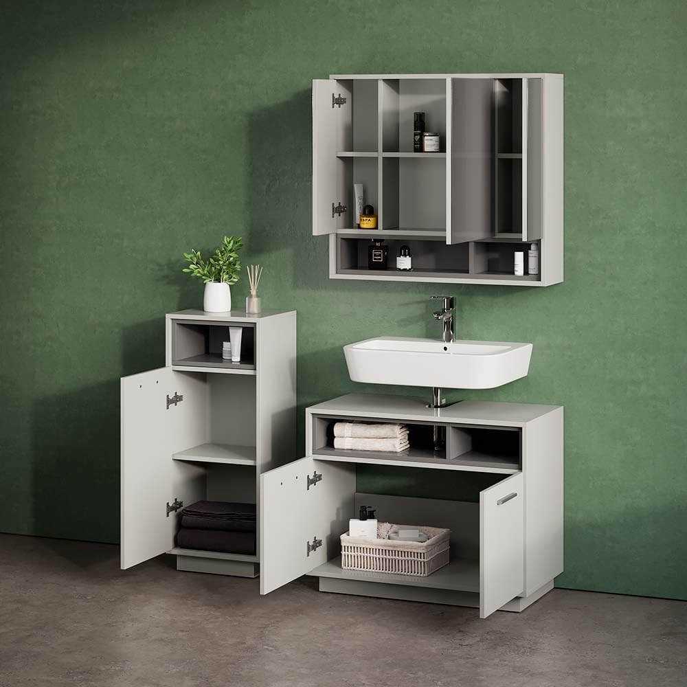 Vicco Beatrice Vanity Unit Modern 80 x 64 cm Bathroom Cabinet Bathroom Cabinet Bathroom Furniture Cupboard Door Cupboard Compartment (Grey-Anthracite)