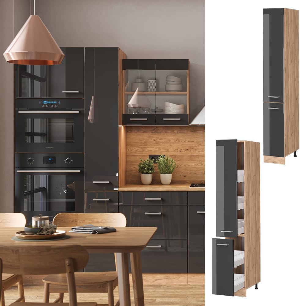 FurniFlex Kitchen Wall Cupboard Cabinet, Anthracite