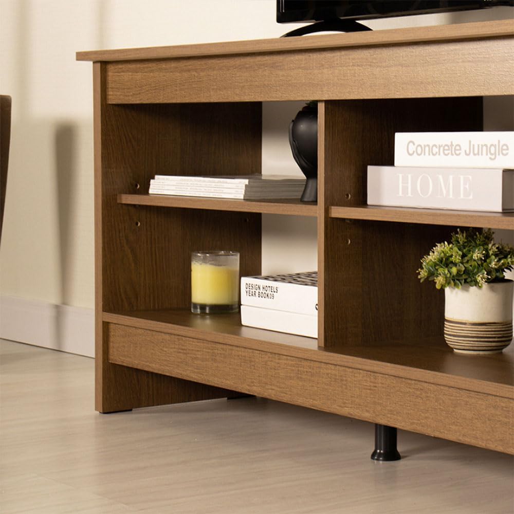 MADESA TV Stand with 6 Shelves and Cable Management, for TVs up to 75 Inches, Wood TV Bench, 23” H x 14" D x 71” L – Rustic