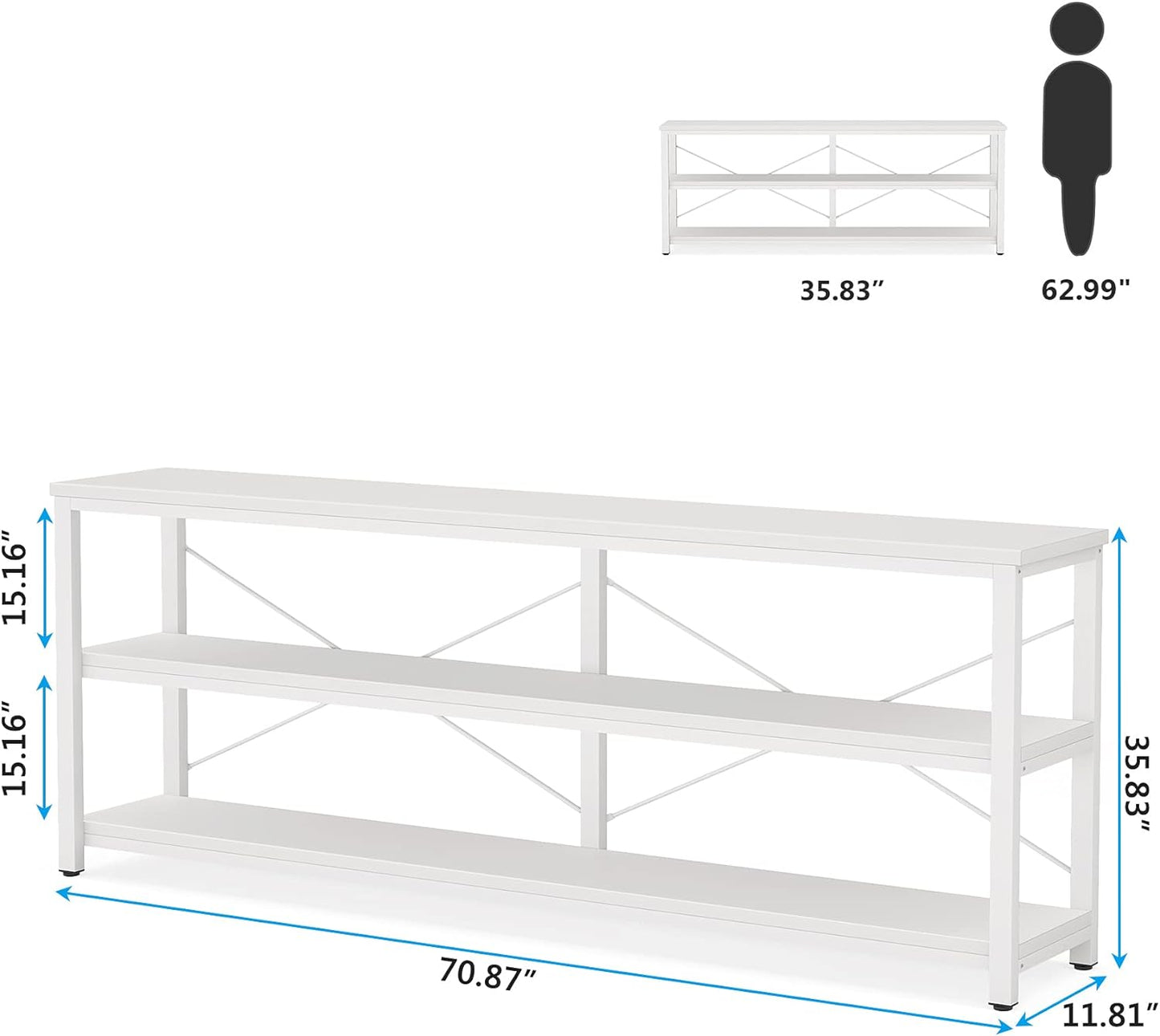 Tribesigns 71" Sofa Tables,Extra Long Couch Table, Narrow Long Console Table, Entryway Table,Sofa Table with 3 Tiers Storage Shelves