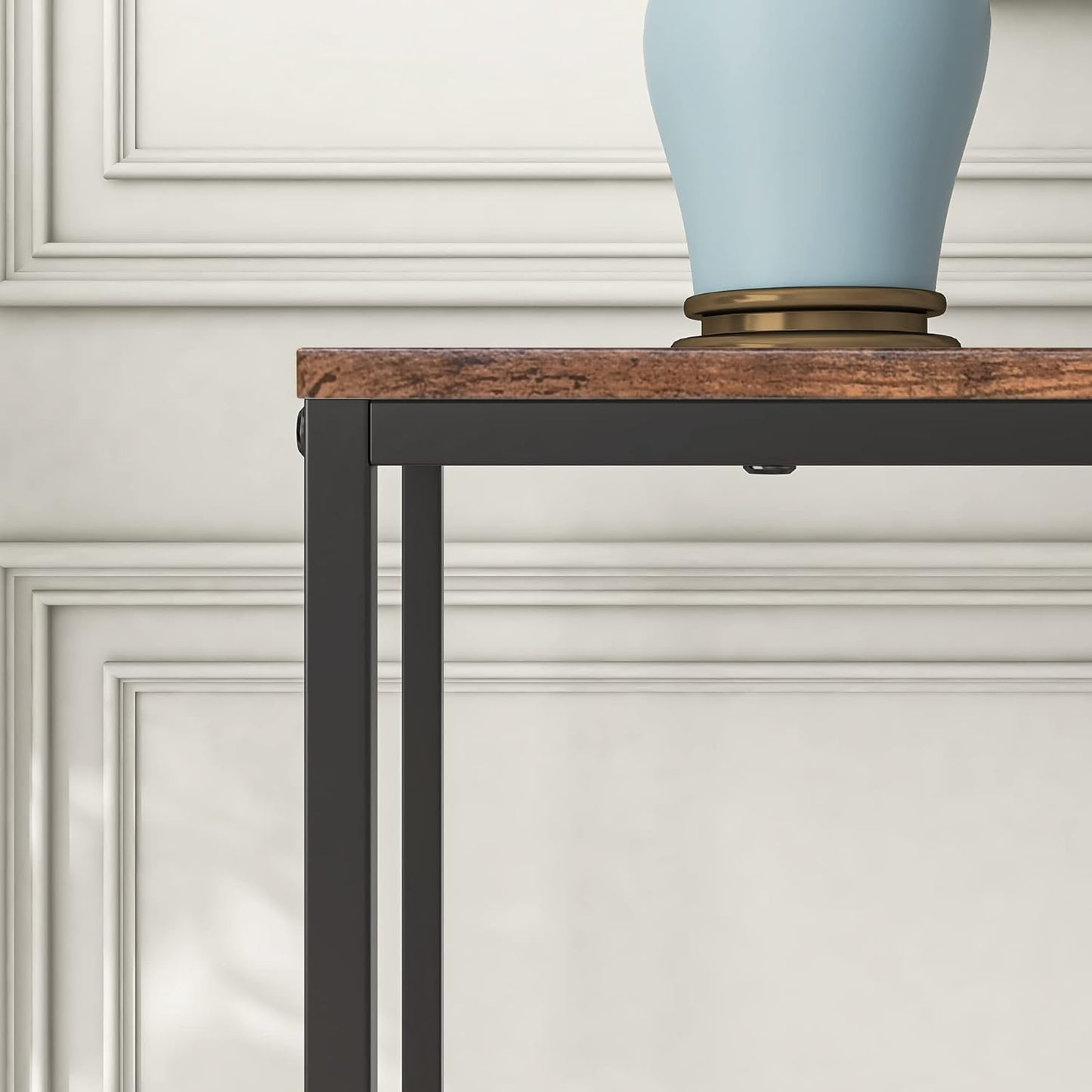 FOUBAM Console Table, Narrow Entryway Tables, Thin Sofa Table Behind Couch Table, Long Hallway Table for Living Room, Sturdy Coffee Snack Table, Side Table,End Table (Black & Brown)