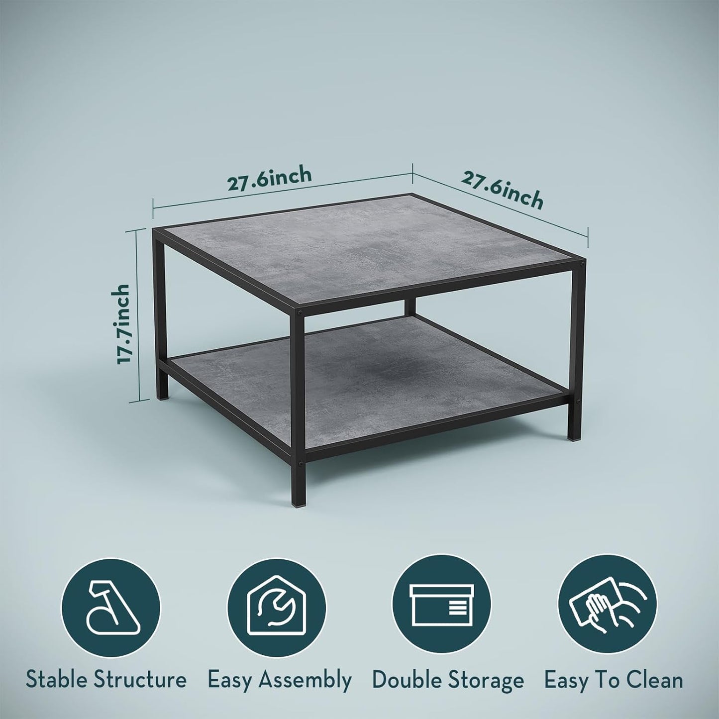 SAYGOER Coffee Table for Living Room, Square Modern Coffee Tables with Storage, 2 Tier Small Farmhouse Center Table for Office Apartment Home, Gray Wood Tabletop, Easy Assembly
