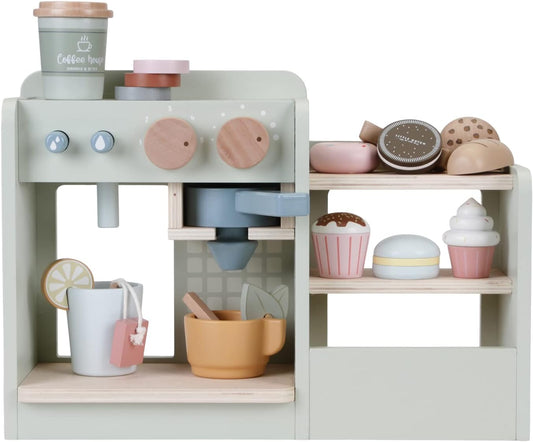 Little Dutch 7089 FSC Wooden Coffee Corner/Coffee Bar with Accessories Mint