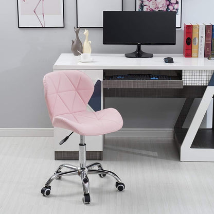 HomJoy Modern Design Office Chair, Swivel Computer Chair with PU Leather, Chrome Base, and Gas Lift, Height Adjustable Computer Desk Chair (Pink, PU)