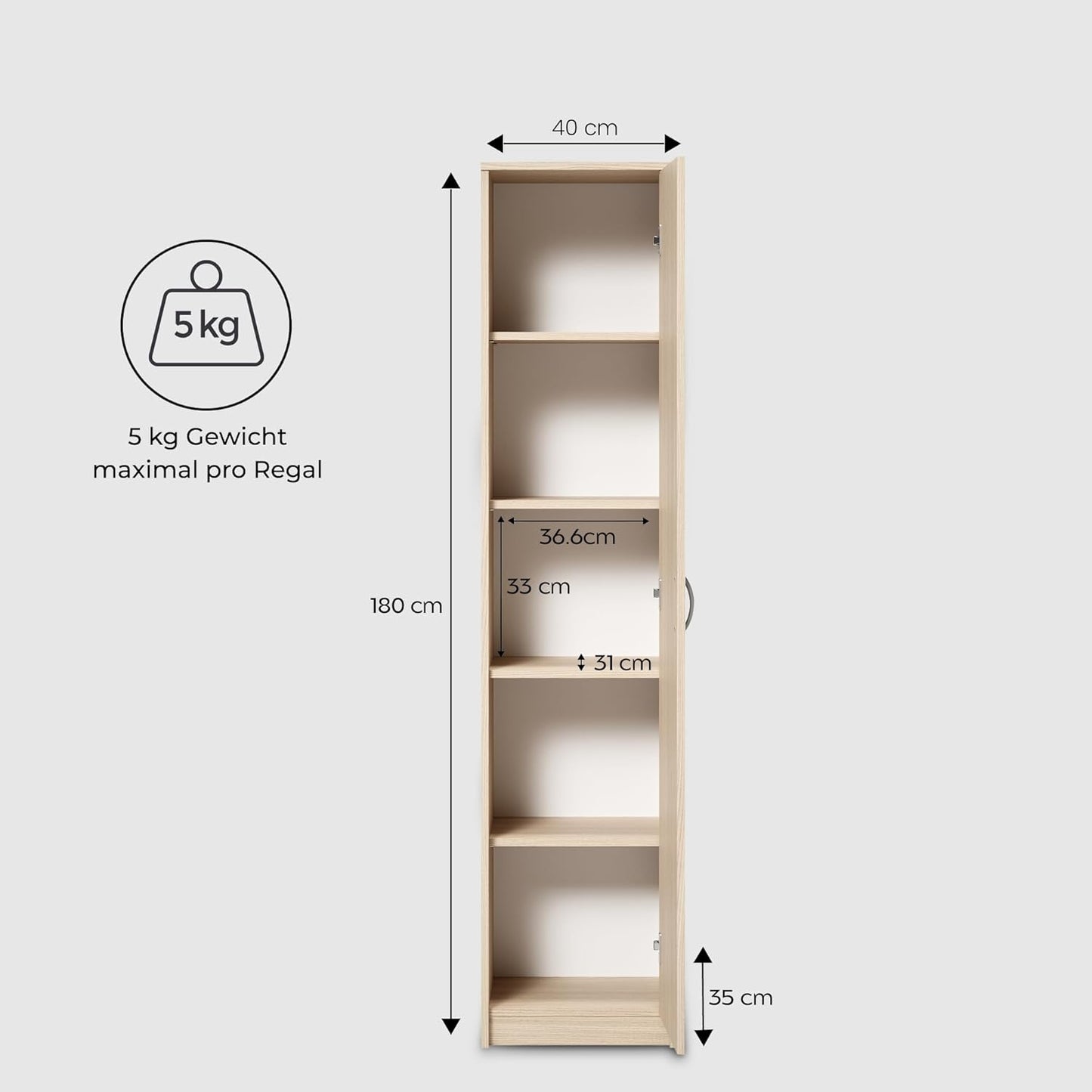 Home Collective BÃ¼cherregal Aktenregal Standregal Raumteiler weiÃŸ mit 5 offenen FÃ¤chern aus MDF Holz | Breite 80 cm
