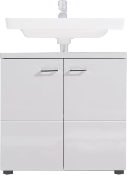 Trendteam Smart Living Nightlife Bathroom Sink Vanity Unit, 65 x 63 x 35 cm, High-Gloss White with Lots of Storage Space