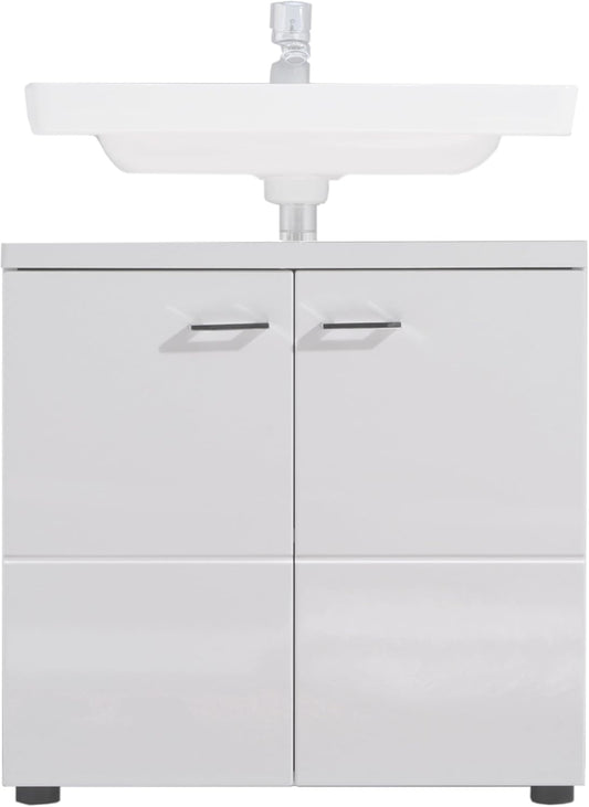 Trendteam Smart Living Nightlife Bathroom Sink Vanity Unit, 65 x 63 x 35 cm, High-Gloss White with Lots of Storage Space