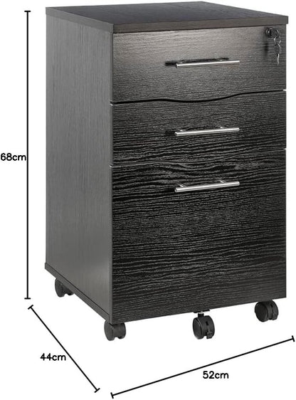 MMT Furniture Designs Ltd Mobile 3 Drawer Pedestal for Office Lockable Under Desk Storage Unit - Black 40 x 44 x 65 (w x d x h)