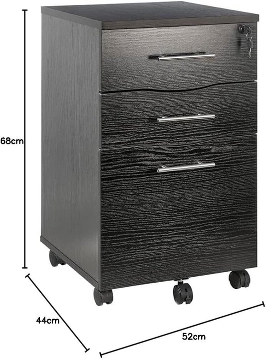 MMT Furniture Designs Ltd Mobile 3 Drawer Pedestal for Office Lockable Under Desk Storage Unit - Black 40 x 44 x 65 (w x d x h)