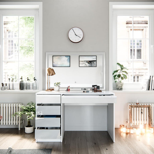 Vicco dressing table with light "Sherry", White High gloss, 120 cm with LED lighting