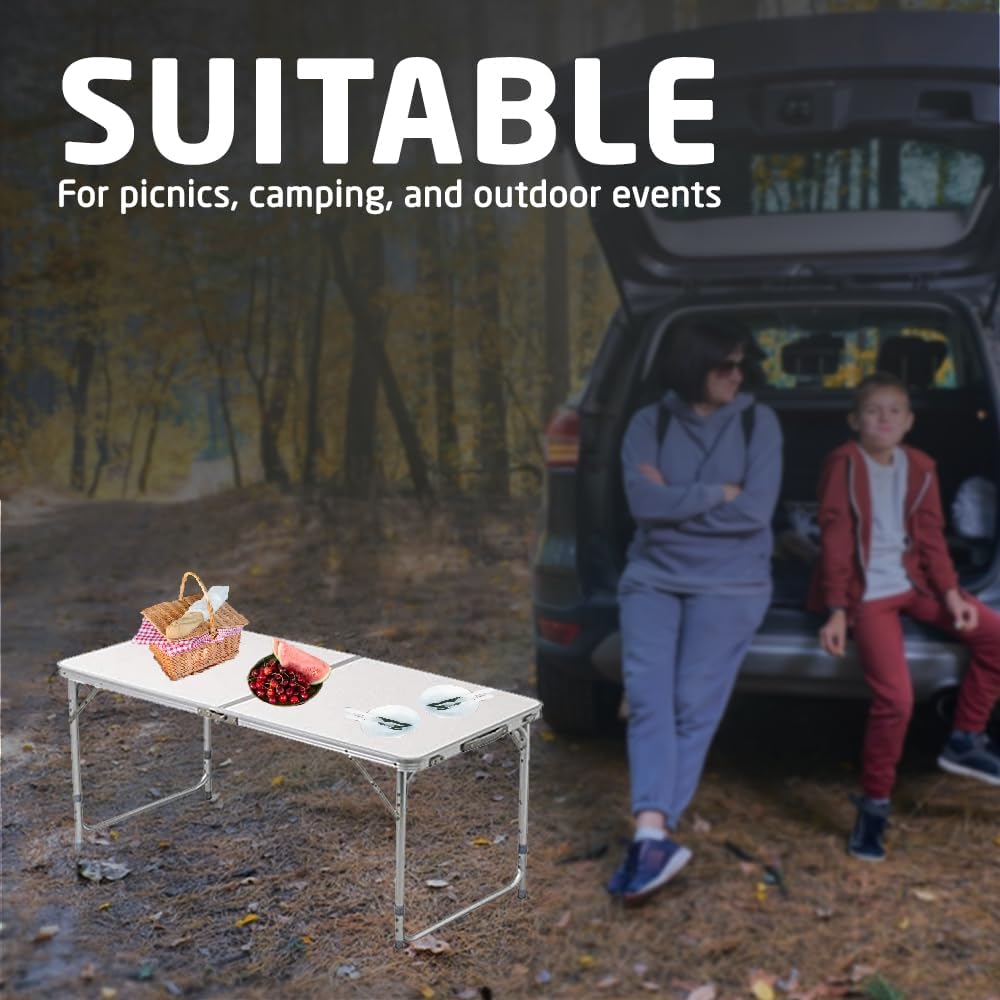 1ABOVE Multifunctional Outdoor Indoor Camping Table Barbecue Picnic Garden Office Party Set in White Foldable Portable Design (4FT)
