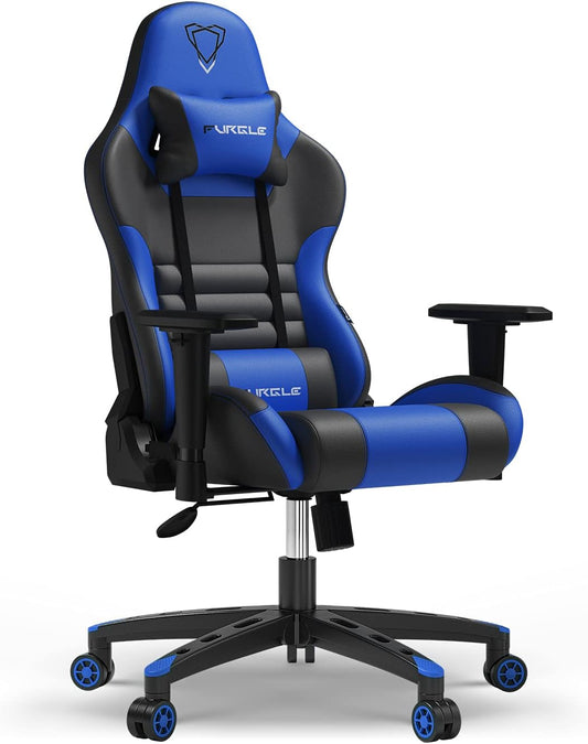 Furgle Gaming Chair, Gocker Ergonomic 3D Swivel Chair - One-Piece Steel Frame, PU Leather, Gas Lift - Black, Blue, Multicolor