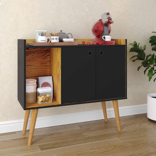 Lojas RPM Swiss Retro Buffet Sideboard 2 Doors with Shelf - Black with Nature - Stores