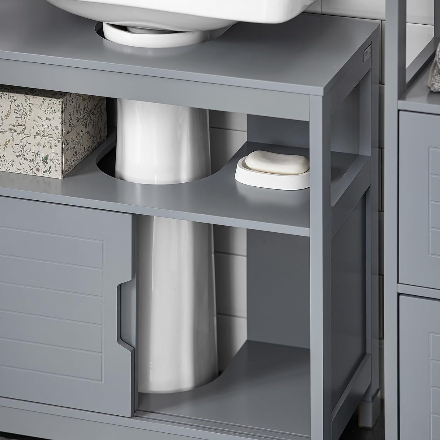 FurniFlex Under Sink Bathroom Vanity Unit, 60 cm Length x 30 cm Depth x 60 cm Height, Grey