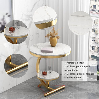 LYLY Nordic Living Room Coffee Table - Balcony & Corner Sofa Table, Stainless Steel, Small & Round Glass Top