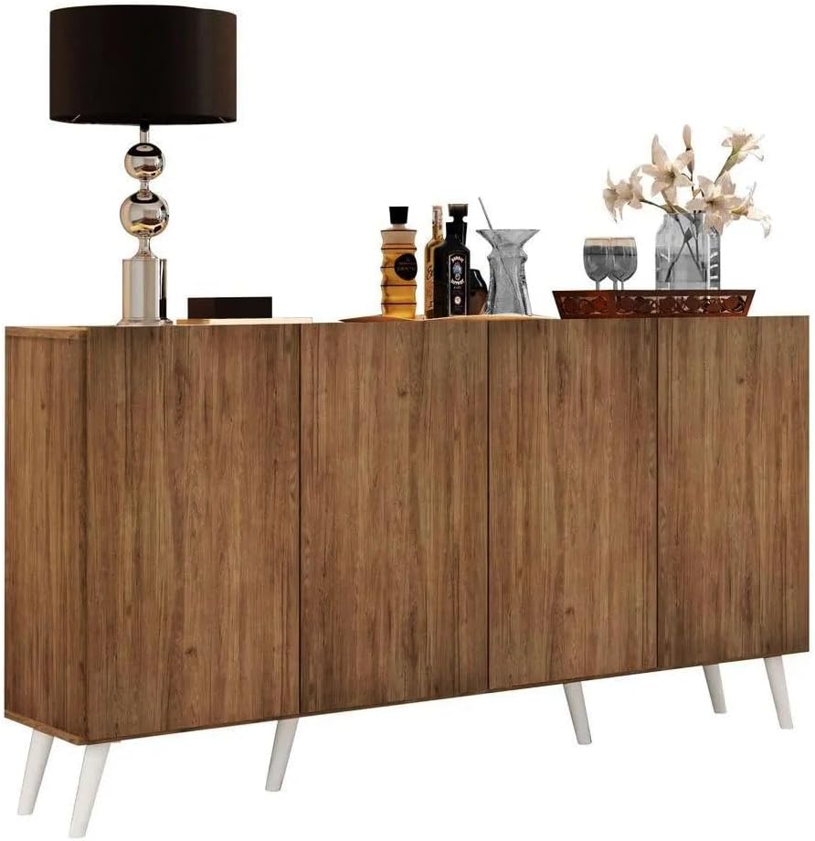 Modern Kitchen sideboard Buffet, Space-Saving, Storage Cabinets with (4 Door Wood, Wooden, Stainless steel Legs, 4 Shelves, D x 40 CM, W x 160 CM, H x 85 CM)