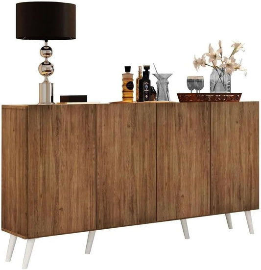 Modern Kitchen sideboard Buffet, Space-Saving, Storage Cabinets with (4 Door Wood, Wooden, Stainless steel Legs, 4 Shelves, D x 40 CM, W x 160 CM, H x 85 CM)