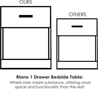 Vida Designs Black Bedside Cabinet, 1 Drawer With Metal Handles and Runners, Unique Anti-Bowing Drawer Support, Riano Bedroom Furniture