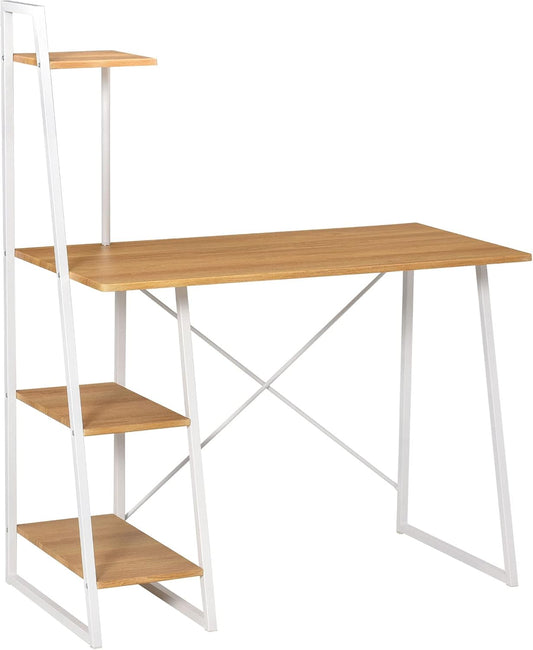 HOMCOM Home Office Computer Desk with 3-Tier Storage Shelves Study Writing Table Workstation for Small Space Natural