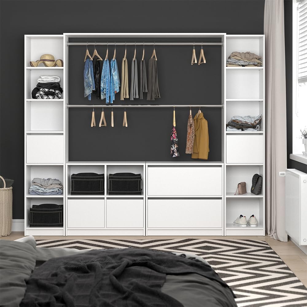 Vicco Guest Wardrobe White Hallway Cupboard - Open Walk In Clothes Rack Wardrobe Hallway Niche Coat Stand (Cabinet Side)