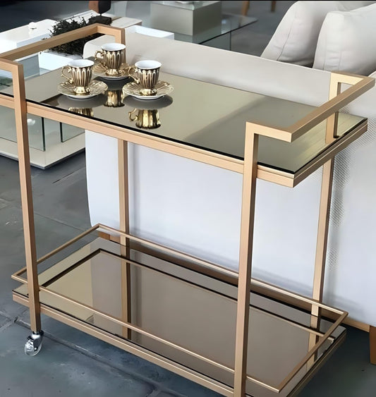 AR Corner Steel Frame Tea Cart, 40 cm Length x 80 cm Width x 80 cm Height, Gold