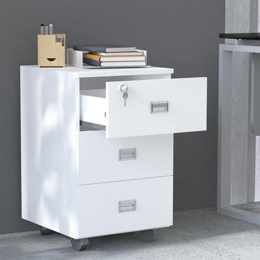 Mahmayi Me3Drwh Station 3 Drawer Mobile Storage Unit- Modern & Sleek Office Furniture With Cabinets And Drawers - Functional 3 Drawers Storage Finished With Melamine On Mdf And Castor Wheels (White)