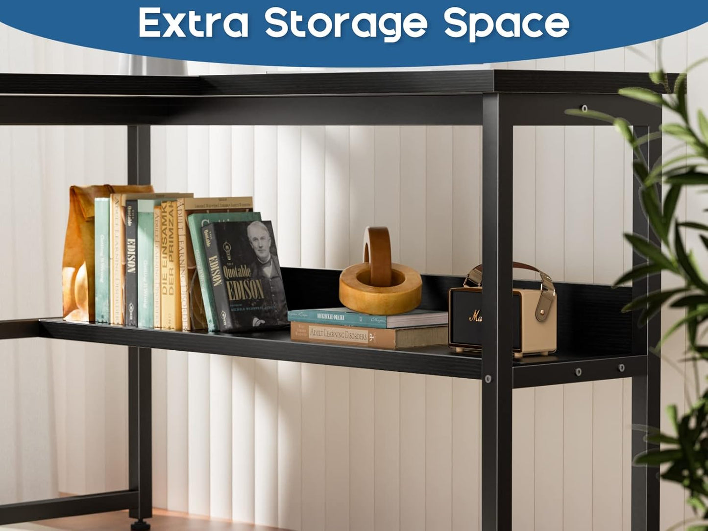 ODK 61" Reversible L Shaped Computer Desk, Modern Black Corner Desk with Storage Shelves & Monitor Stand, Home Office, Gaming, Writing Desk