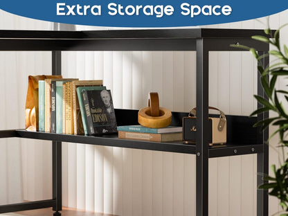 ODK 61" Reversible L Shaped Computer Desk, Modern Black Corner Desk with Storage Shelves & Monitor Stand, Home Office, Gaming, Writing Desk