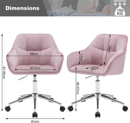 WOLTU Modern Pink Velvet Office Chair, Swivel & Roll, Height Adjustable, Up to 150 kg, with Armrests, for Office, Living Room, Bedroom