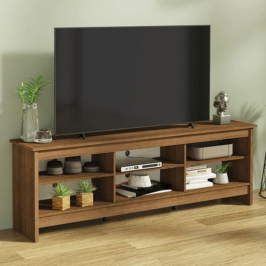 MADESA TV Stand with 6 Shelves and Cable Management, for TVs up to 75 Inches, Wood TV Bench, 23” H x 14" D x 71” L – Rustic