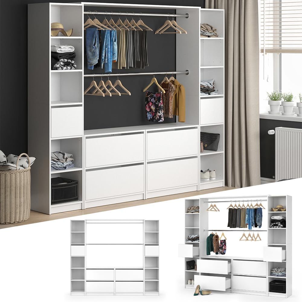 Vicco Guest Wardrobe White Hallway Cupboard - Open Walk In Clothes Stand Wardrobe Hallway Recess Coat Stand (Set XXXL)