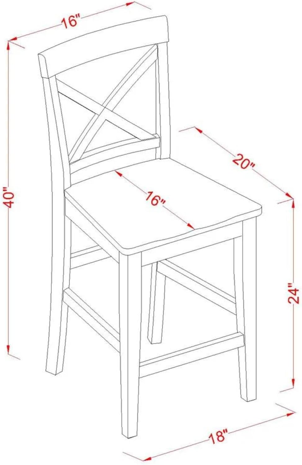 East West Furniture PBS-OAK-W Pub Counter-Height Bar Stool - Pub Height Kitchen Chairs, Set of 2, Oak