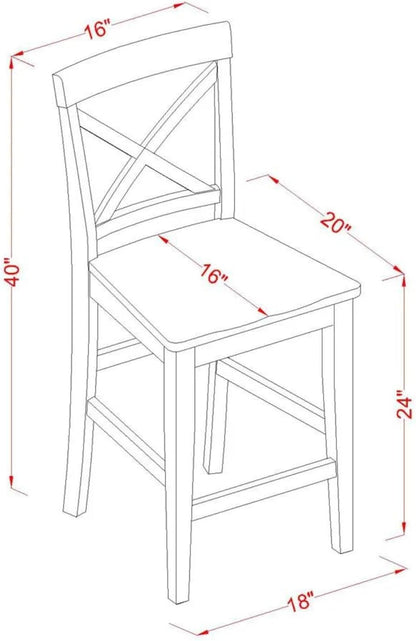 East West Furniture PBS-OAK-W Pub Counter-Height Bar Stool - Pub Height Kitchen Chairs, Set of 2, Oak