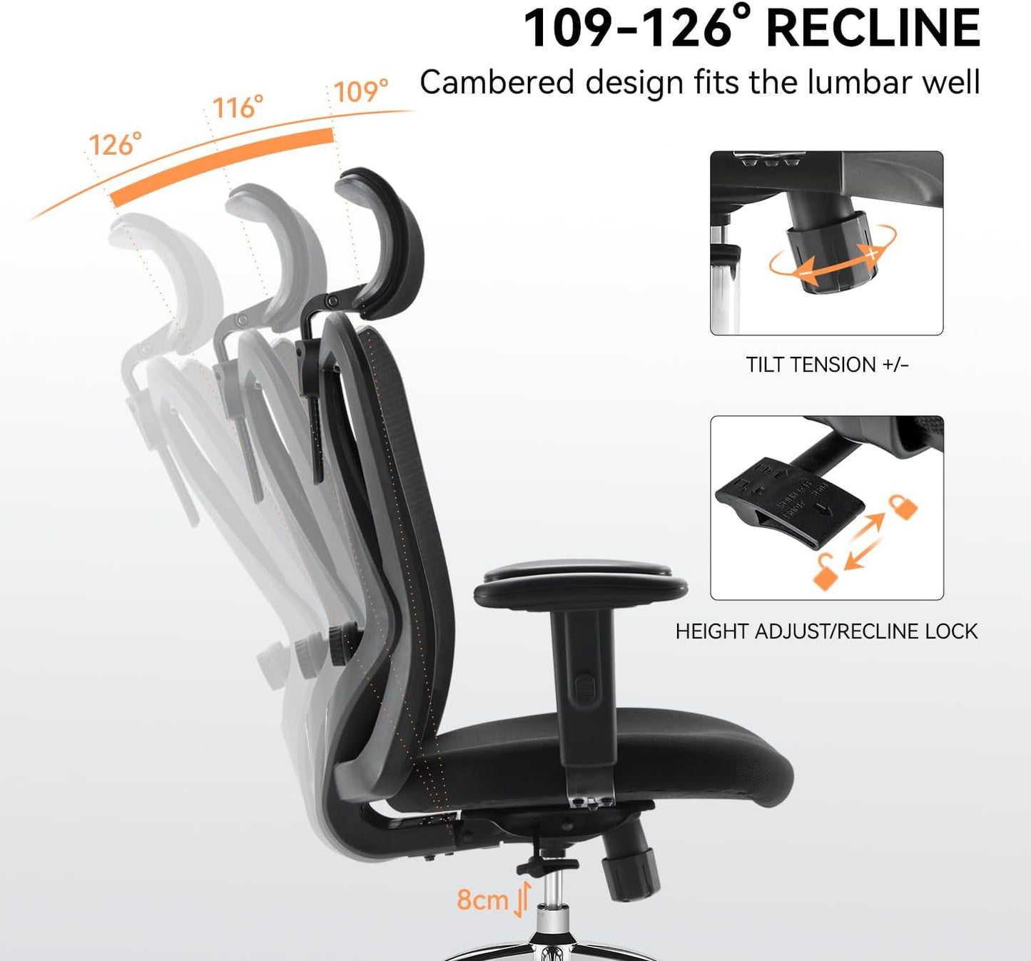XUER Ergonomics Office Chair Mesh Computer Desk Chair,Adjustable Headrests Chair Backrest and Armrest's Mesh Chair (Black)