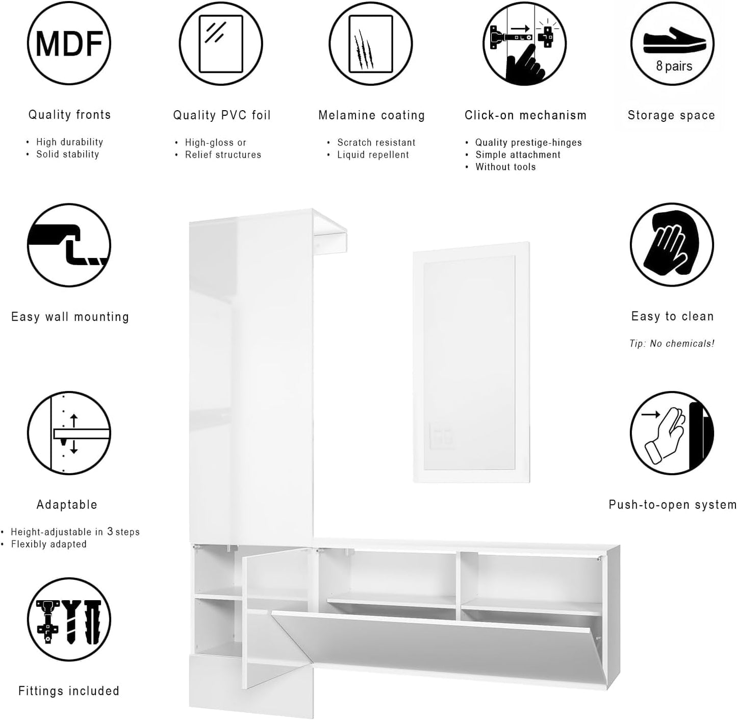 FurniFlex Satin Finish Carlton Wardrobe Set 4-Pieces, 156 cm x 193 cm x 35 cm Size, White Matt/Graphite Satin