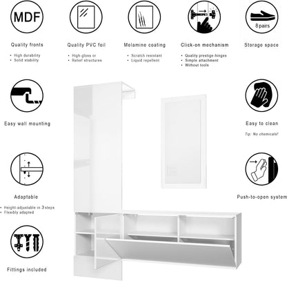 FurniFlex Satin Finish Carlton Wardrobe Set 4-Pieces, 156 cm x 193 cm x 35 cm Size, White Matt/Graphite Satin