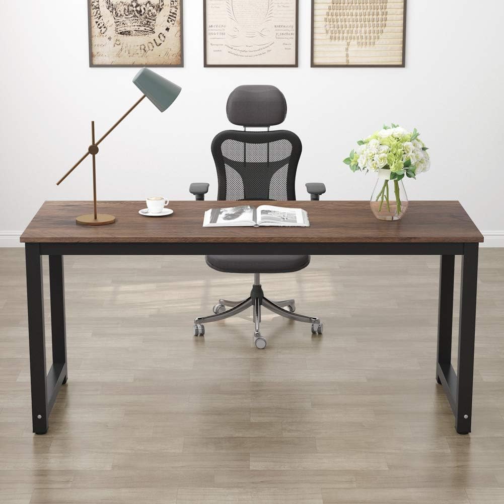Tribesigns Modern Computer Desk, 63 x 31.5 inch Large Office Desk Computer Table Study Writing Desk Workstation for Home Office, Rustic/Black