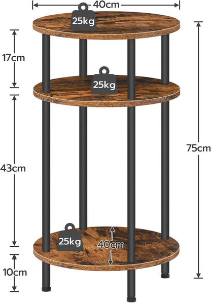 HOOBRO Tall Sofa Side Table, Small Round Coffee Table with Storage, Industrial Telephone Table for Small Space, Bedside Table, for Living Room, Bedroom, Summerhouse, Rustic Brown and Black EBF30DH01