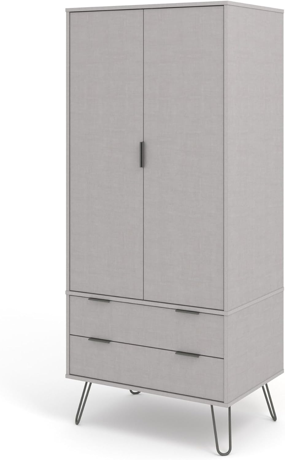 Home Source Double Wardrobe Cupboard Bedroom Storage with Clothes Rail, Engineered Wood, Grey, 2 Door 2 Drawer