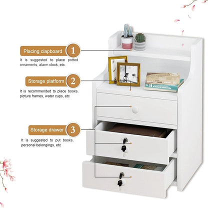 GMSWCG Nightstand, Bedside Table, Simple End Table Bedroom Coffee Table 3 Drawer with Lock Cabinet,Side Table File Cabinet Storage Table for Bedroom/Living Room/Study Room Bedside Cabinets