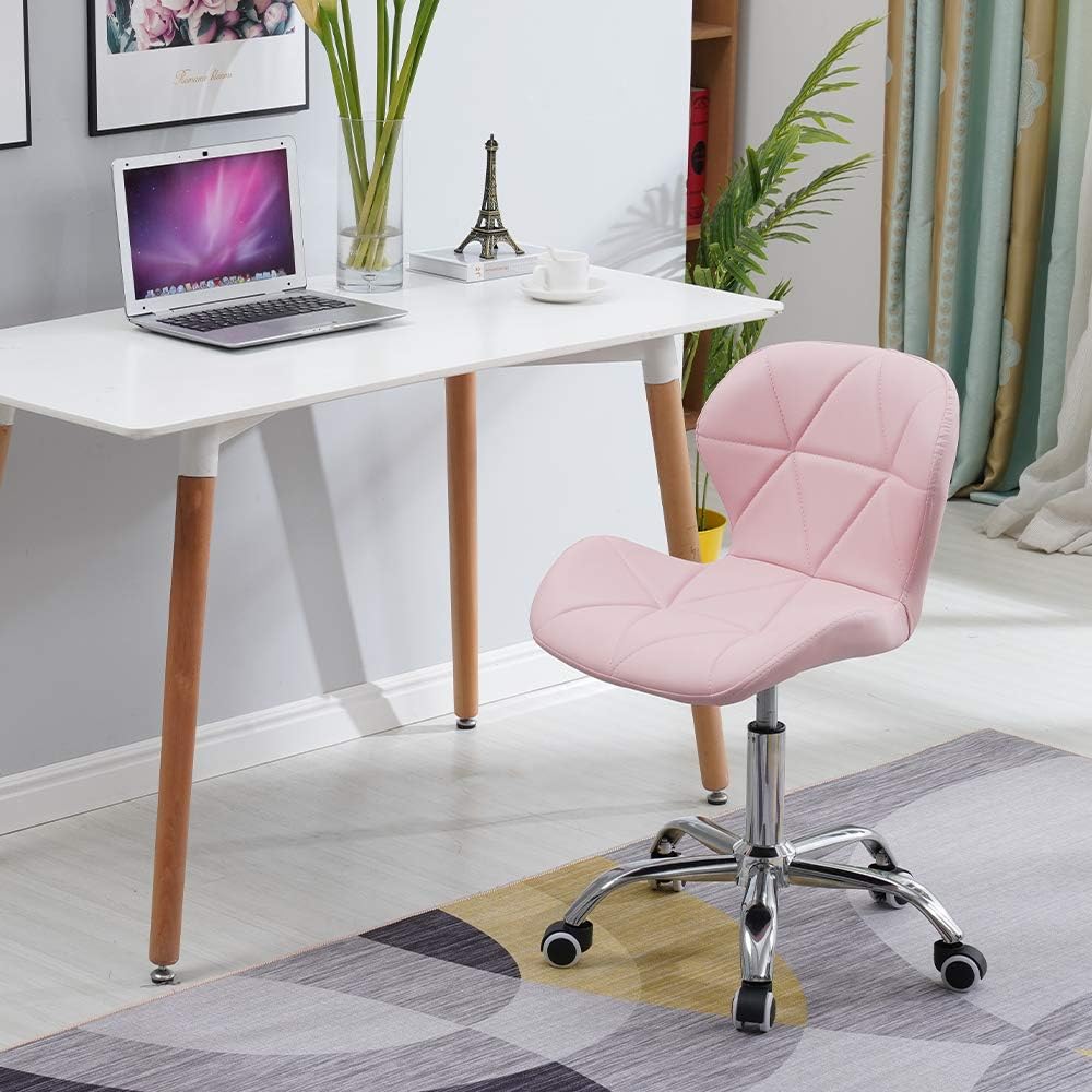 HomJoy Modern Design Office Chair, Swivel Computer Chair with PU Leather, Chrome Base, and Gas Lift, Height Adjustable Computer Desk Chair (Pink, PU)