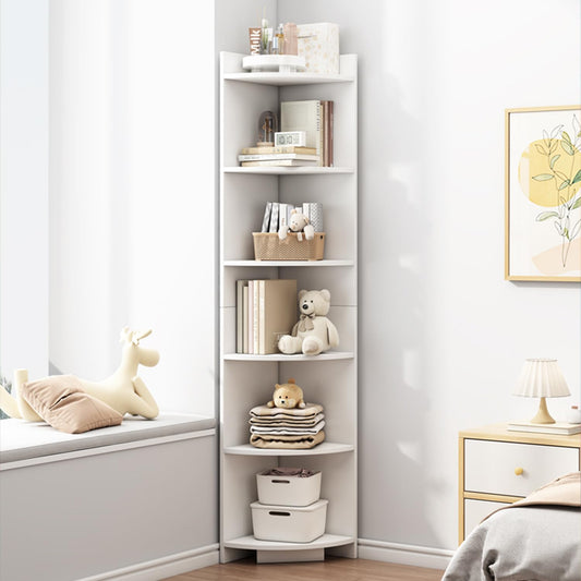 Ruication Bookcase Wooden 6 Tier Bookshelf Storage Corner Shelf Organizer Units Modern Free Standing Cabinets Racks Open Shelves for Living Room Bedroom Study Home Office White 30x30x180cm