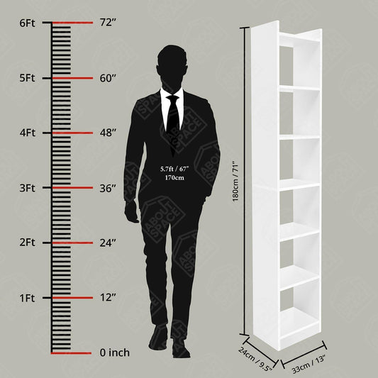 About Space Bookshelf Cube Stand 6 Tier Home Library Office Vertical Multipurpose Wooden Storage Shelf for Bedroom Living Room L33 x W24 H 180cm White Manufactured Wood